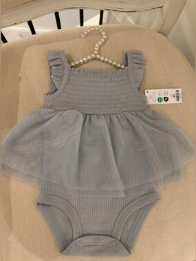 🦢 9 Mth Carter's Soft Ribbed Baby Tutu Bodysuit in Light Dusty Blue NWT